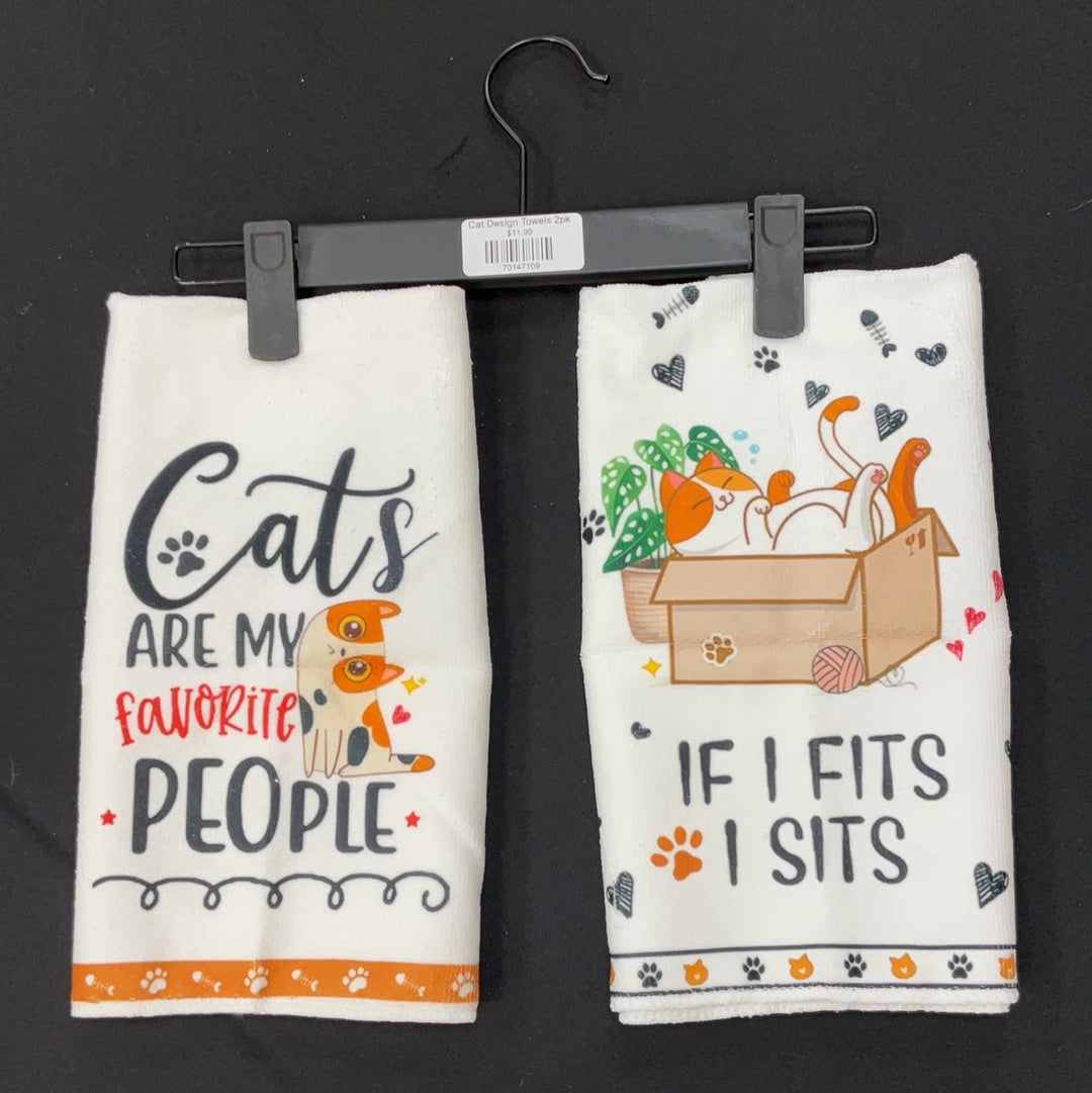 Cat Design Towels 2pk