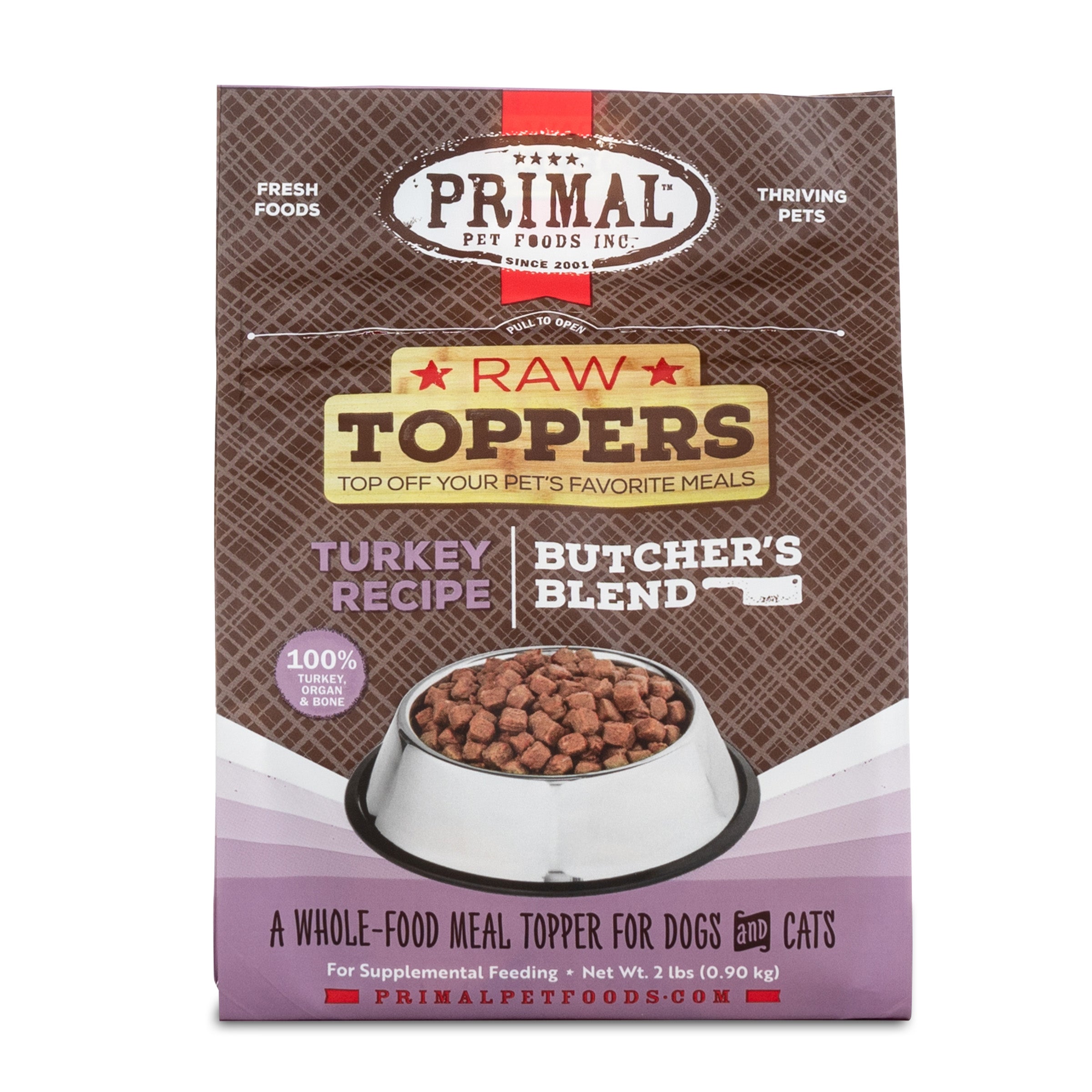 Primal Pet Foods Raw Toppers Butcher's Blend Turkey Dog & Cat Food Topper, 2-lb