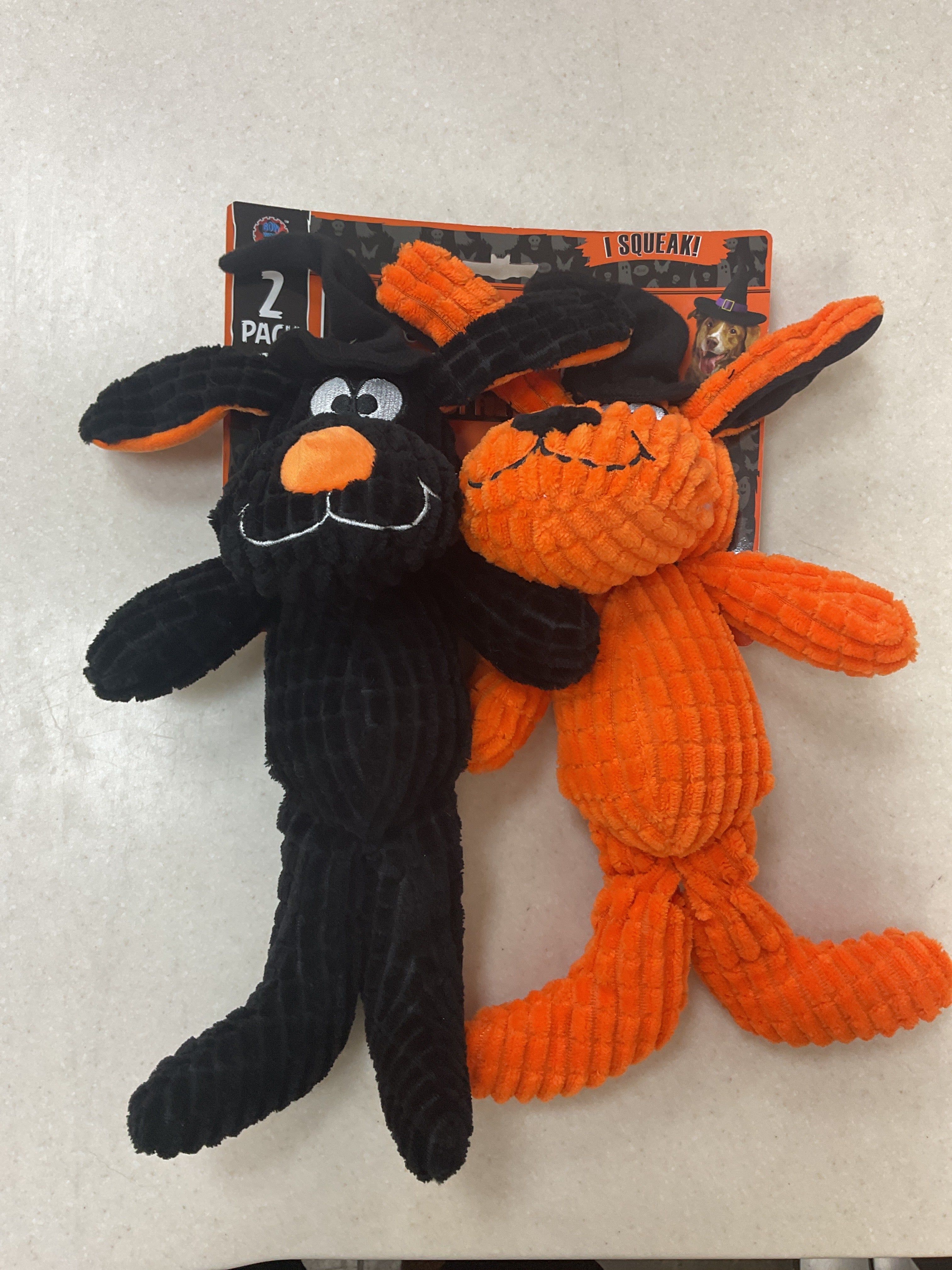 Halloween Pixel Pup Orange and Black Dog Toy 2-pk