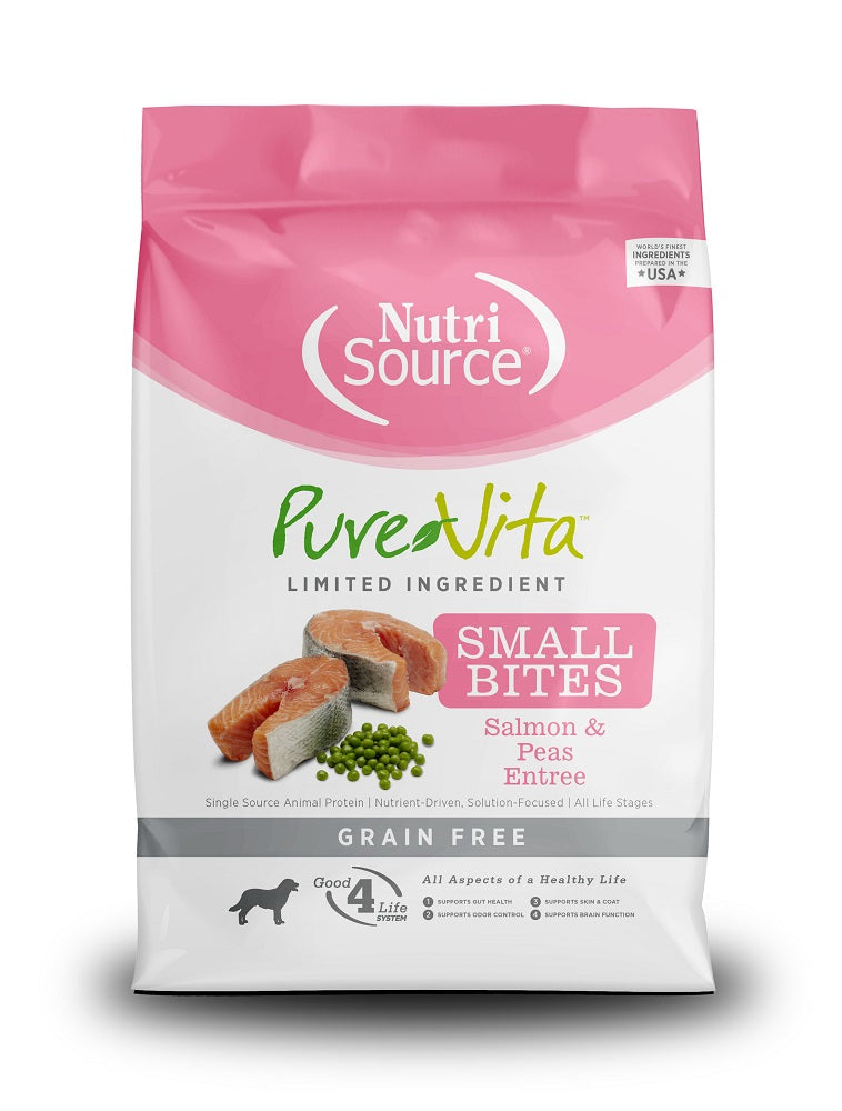 NutriSource PureVita Small Bites Salmon & Peas Entree Grain-Free Dry Dog Food, 5-lb