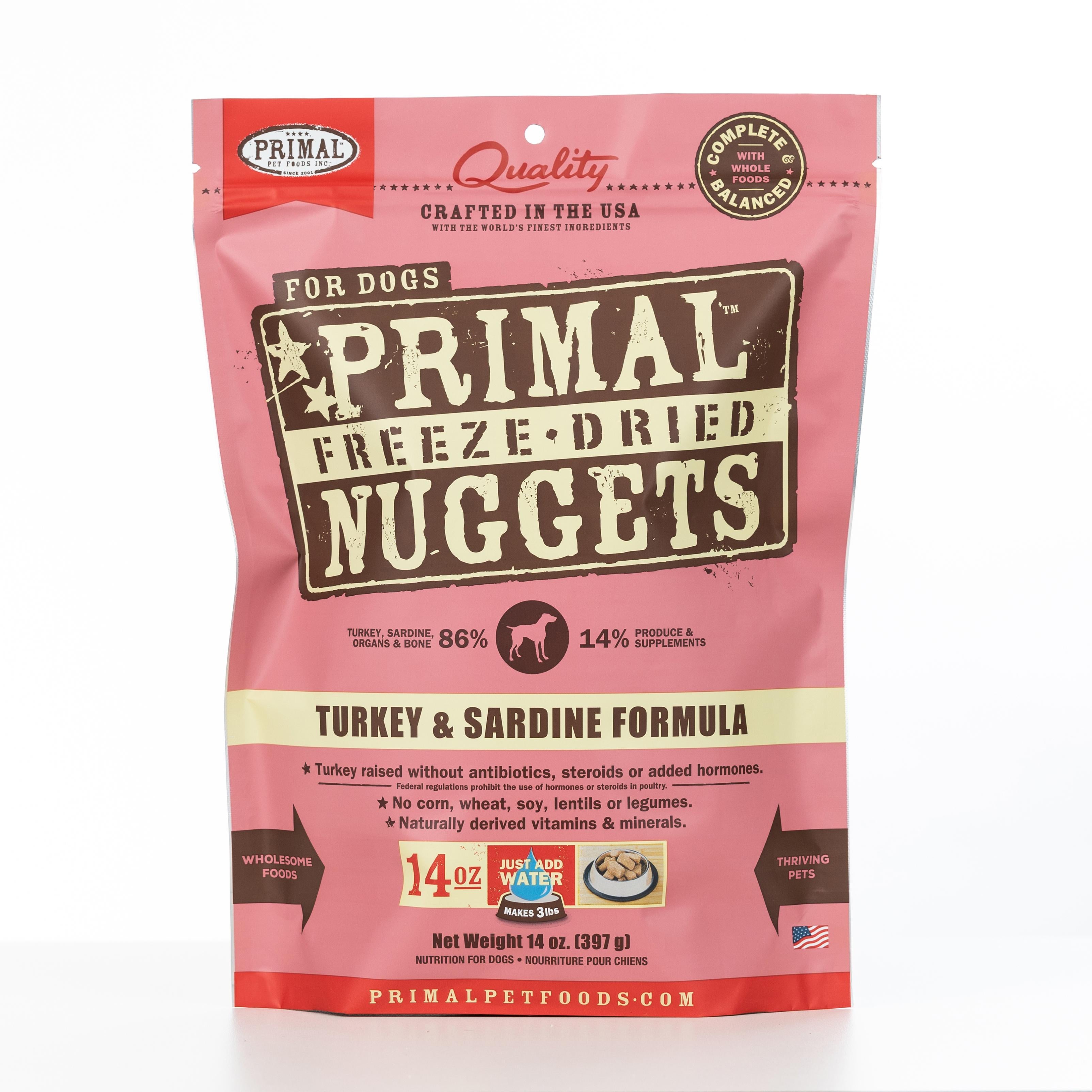 Primal Pet Foods Raw Freeze-Dried Nuggets Turkey & Sardine Formula Dog Food, 14-oz