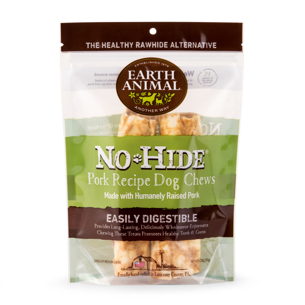 Earth Animal No-Hide Pork Chew Dog Treat, Medium, 2-pack