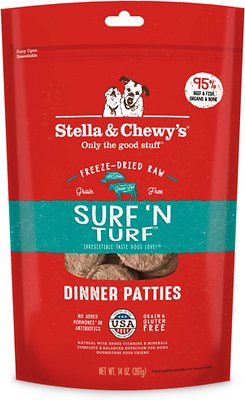 Stella & Chewy's Surf 'N Turf Dinner Patties Grain-Free Freeze-Dried Dog Food, 14-oz