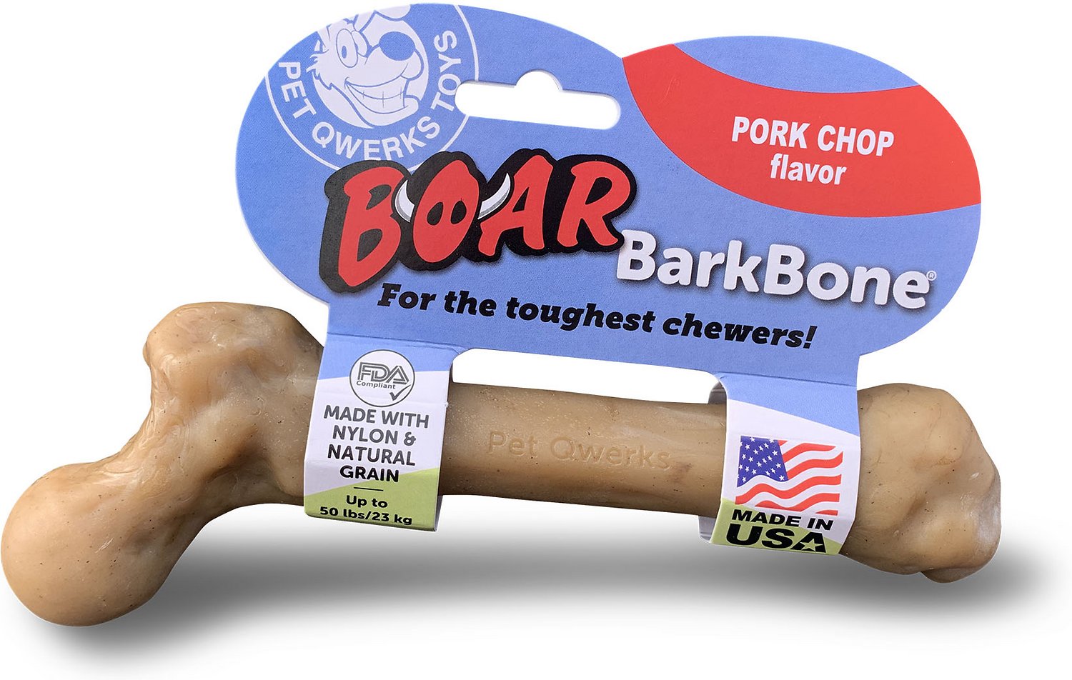 Pet Qwerks Boar BarkBone Porkchop Chew Dog Toy, Large