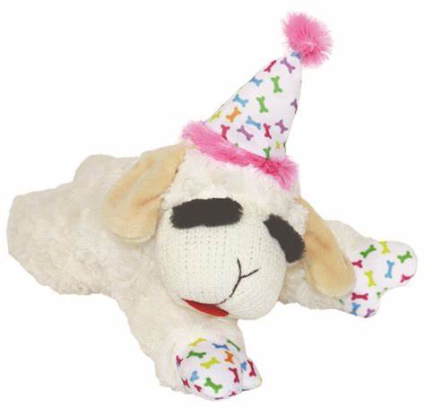 Multipet Lamb Chop w/ Birthday Hat Plush Dog Toy Pink 10.5”